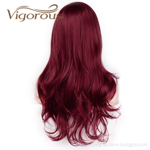 Vigorous Wholesale Cheap Side Part Burgundy Heat Resistant Fiber Body Wave Machine Made For Black Women Synthetic Hair Wigs